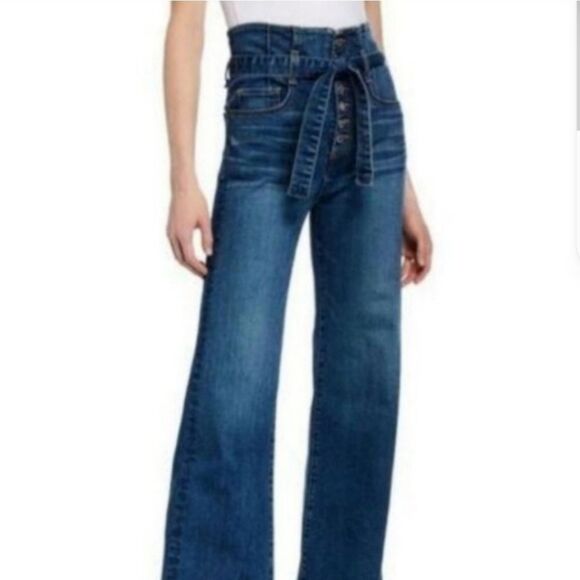 NWT Veronica Beard Rosanna Corset Wide-Leg Belted Jeans Size 30 Hippie Designer - Picture 1 of 10